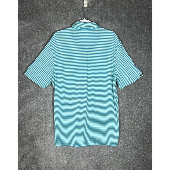 Straight Down Biltmore Polo Shirt Men Large Striped Blue Green Embroidered Patch - Picture 2 of 11